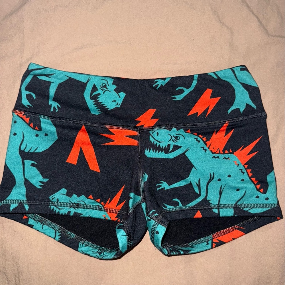 Fleo Black and Teal Dinosaur Athletic Shorts